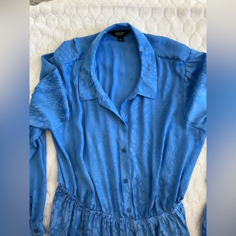 Long Sleeve Blue Abstract Print T-Shirt Button Down Dress Sz Lg Simply Vera Wang - Picture 3 of 6